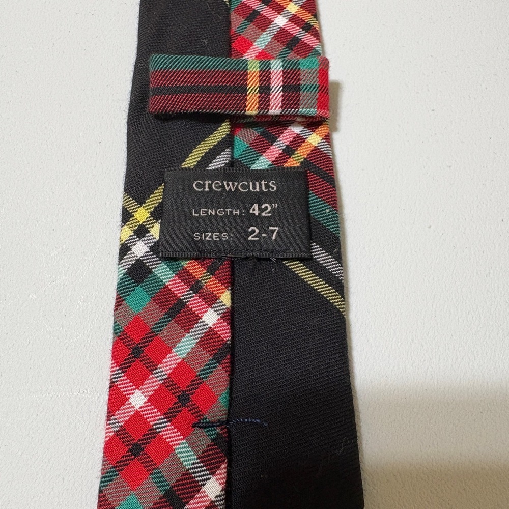Crewcuts Boys Tartan Plaid Necktie Size 2-7 Black Red Preppy Holiday School Tie - Picture 2 of 9